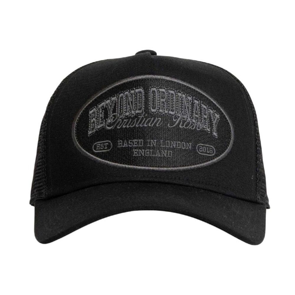 Christian Rose Embroidered Patch Trucker Cap / Black